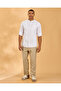 Men White Striped Cotton Slub Mandarin Collar Shirt - 6