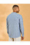Men Blue Striped Cotton Slub Mandarin Collar Shirt - 3