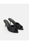 Women Black Textured Stone Detail Mule Heels - 2