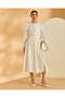Women Cream Metallic Shinny Gathered Flare Skirt - 2