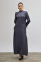 Jacquard Dress with Side Tie Detail - Gray - 2