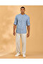 Men Blue Striped Cotton Slub Mandarin Collar Shirt - 6