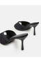Women Black Textured Stone Detail Mule Heels - 4