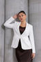 Women's White Blazer Jacket with Pocket Details - 3
