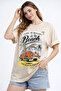 Women's Beige Crew Neck Beach Printed Oversize T-Shirt Nj103 - 2