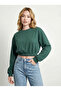Women's Green Crew Neck Elastic Waist Crop Sweatshirt Jf10