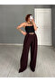 Premium Trend Bridge Detail Suede Belted Wide-Leg Trousers