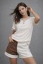 Women's Ecru Knitwear Collar Basic Short Sleeve T-Shirt