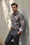 Lion Figures and Tropical Starflower Pattern Long Sleeve Men Shirt