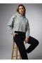 Women's Gray Ripped Detailed Crop Sweatshirt Nj96 - 3