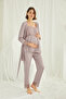 Women'S, Viscose, Mink Color, Lace Front Buttoned Maternity 3-Piece Pajama Set