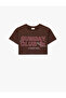 Printed Stone Detailed Short Sleeve Crew Neck Cotton Crop T-Shirt - 3