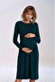 Women's Crew Neck Suitable for Hijab Long Sleeve Viscose Stylish Maternity Dress with Hidden Nursing Section