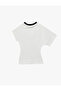 Linen Blend Slim Fit Crew Neck Asymmetrical Short Sleeve Detailed T-Shirt - 4