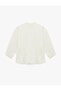 3/4 Sleeve Cotton V-Neck Buttoned Flounce Embroidered Blouse - 5