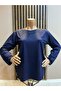 Women's Middle Age and Above Round Viscose Necklace Embroidered Checkered Stoned Lycra Mother's Combed Cotton