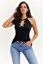 Women's Eyelet Collar Detail Sleeveless Blouse - 2