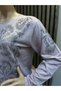 Women's Middle Age and Above Round Neck Viscose Orchid Stone Mother Combed Cotton Blouse - 3