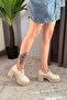 Women's Diana Beige Patent Leather Carık Model 8 cm Heeled Platform Shoes - 2