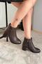 Women's Trendy Brown Square Buckle (6 cm) Heeled Oval Toe Boots