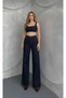 Carla Lycra Women's Navy Blue Super High Waist Loose Leg Denim Loose Palazzo Trousers - 6