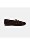 Women's Brown Metal Gold Buckle Suede Leather Loafer - 2