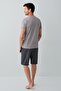 Men's Cotton Gray Short Sleeve, Long Pants/Short Shorts 3-Piece Boxed Pajama Set - 7