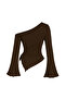 Bitter Coffee Long Sleeve Asymmetric Neckline Draped Side Tie-Up Spring Autumn Blouse Top - 3