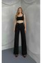 Carla Lycra Women's Black Super High Waist Loose Leg Denim Loose Palazzo Trousers