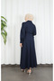 Double Suit with Pleated Skirt and Gathered Detail on the Sleeve Ends, Navy Blue Hnt85861 - 7