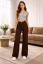 Carla Lycra Women's Dark Brown Super High Waist Loose Leg Denim Loose Palazzo Trousers - 4