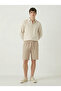 Men's Beige Linen Muslin Shorts 100% Cotton Organic Fabric with Back Pockets - 4
