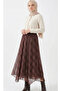 Asymmetrical Cut Comfortable Fit Maxi Plaid Patterned Chiffon Elastic Waist Non-See-Through Lined Long Skirt - 3