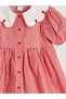 Red Baby Collar Girl's Striped Dress - 3
