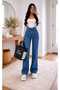 Christina Lycra Women's Medium Blue Super High Waist Loose Leg Denim Loose Palazzo Trousers - 3
