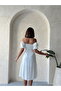 Gipeli Boat Neck Linen Dress - Cream |   D2334 - Cream - 5