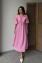Women's Pink V-Neck Short Sleeve Muslin Fabric Dress with Elastic Waist - 5