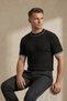 Men's Ribbed Knit T-Shirt Black - Garnished Striped Collar, Fit, Summer, Knitted - 5