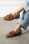 Tessora Tan Suede Beaded Detailed Tasseled Lace-Up Loafer Ballerina Casual Shoes