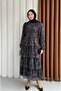 Women's Layered Ethnic Pattern Printed Lined Long Dress