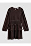 Brown Crew Neck Ruffled Stone Detailed Girls' Dress - 2