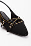 Women's Black Studded Detailed Belted Pointed Toe Ballerinas - 5
