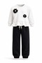 White Sweatshirt with Floral Appliqué Top and Bottom Set - Black and White - 4-5 Years - St00310-Black and White-4-5 Years - 4