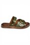 Y390450703 Green Genuine Leather Women's Slippers with Staple Detail - 7