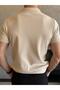 Men's Slim Fit Polo Collar Button Detailed Textured Tshirt Beige Eca058 - 5