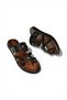 Y390022603 Black Genuine Leather Women's Slippers with Evil Eye Beads and Finger Detail - 5