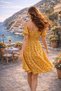Women's Dress Mustard Mini Short Sleeve Floral Pattern Madonna Collar Gathered Detailed Elastic Waist Casual - 3