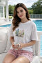 Women's Short Sleeve Suprem Fabric Shorts Pajama Set 90782-3364 White04 - 2