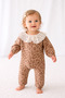 Baby Girl Leopard Patterned Brown Jumpsuit with Scallop Collar - 3