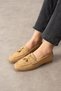 Padova Checkered Mink Tasseled Wooden Bead Detailed Loafer Ballerina Casual Shoes